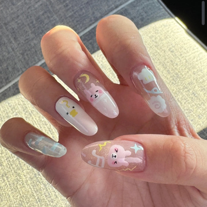 Decorative Long Stiletto Press-On Nails with Heart and Floral Accents Stornfield