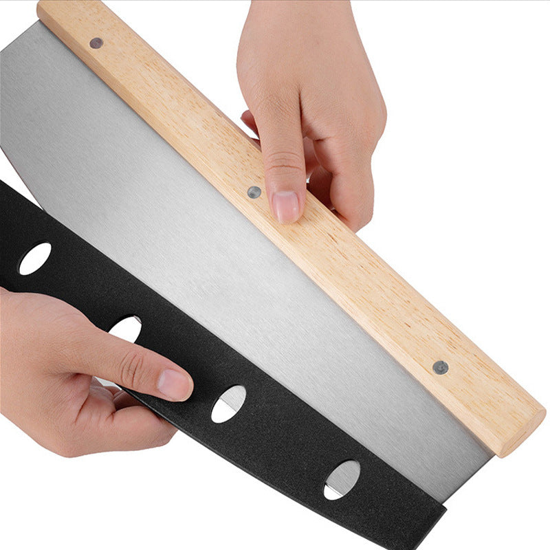 folding wooden handle aluminum pizza peel with removable dough scraper and bench knife set Stornfield