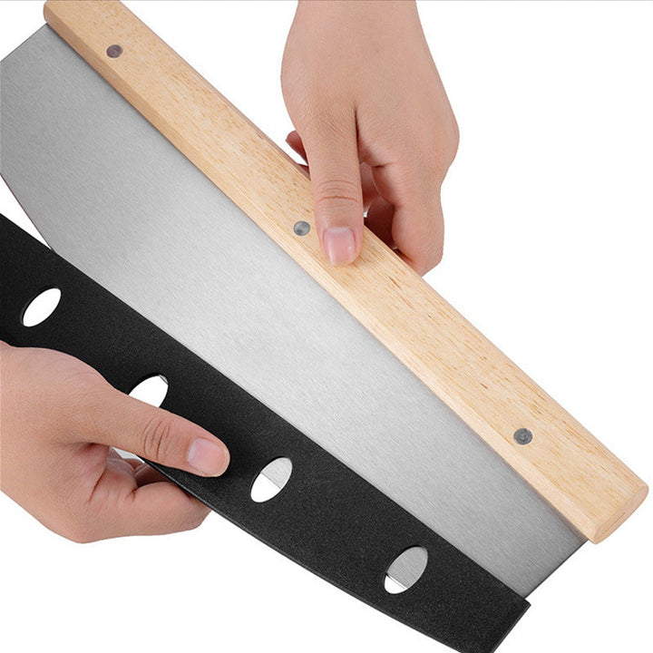 folding wooden handle aluminum pizza peel with removable dough scraper and bench knife set Stornfield