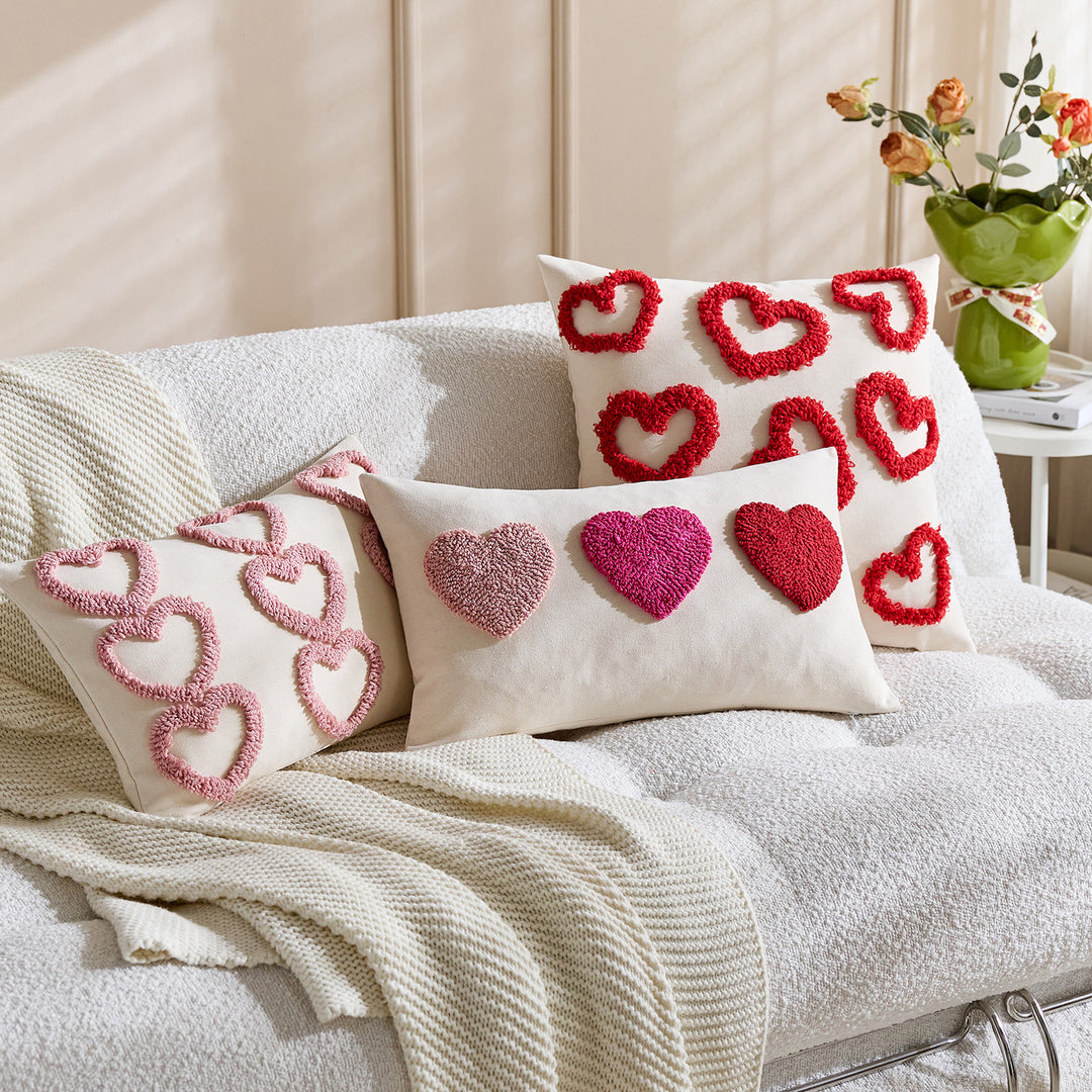 Handcrafted Tufted Heart-Pattern Lumbar Throw Pillow Cover