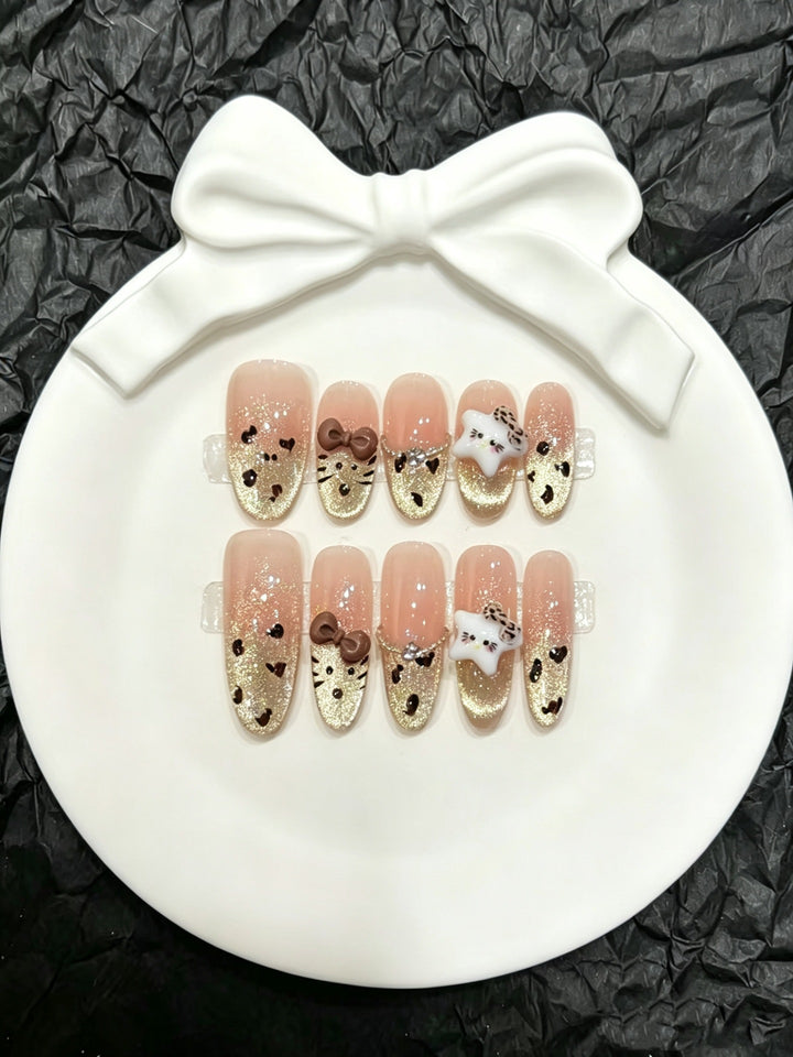 Decorative Press-On Nail Art Set with Whimsical Animal Designs