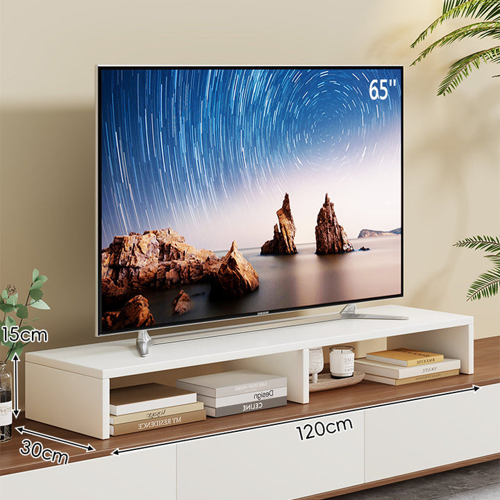 Low-Profile TV Stand Riser with Dual Open Storage Compartments