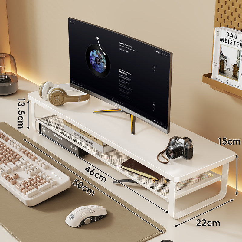 Minimalist Elevated Monitor Stand with Mesh Under-Shelf Storage