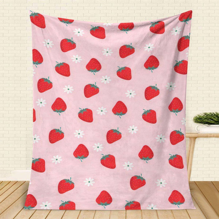 Strawberry Print Plush Throw Blanket