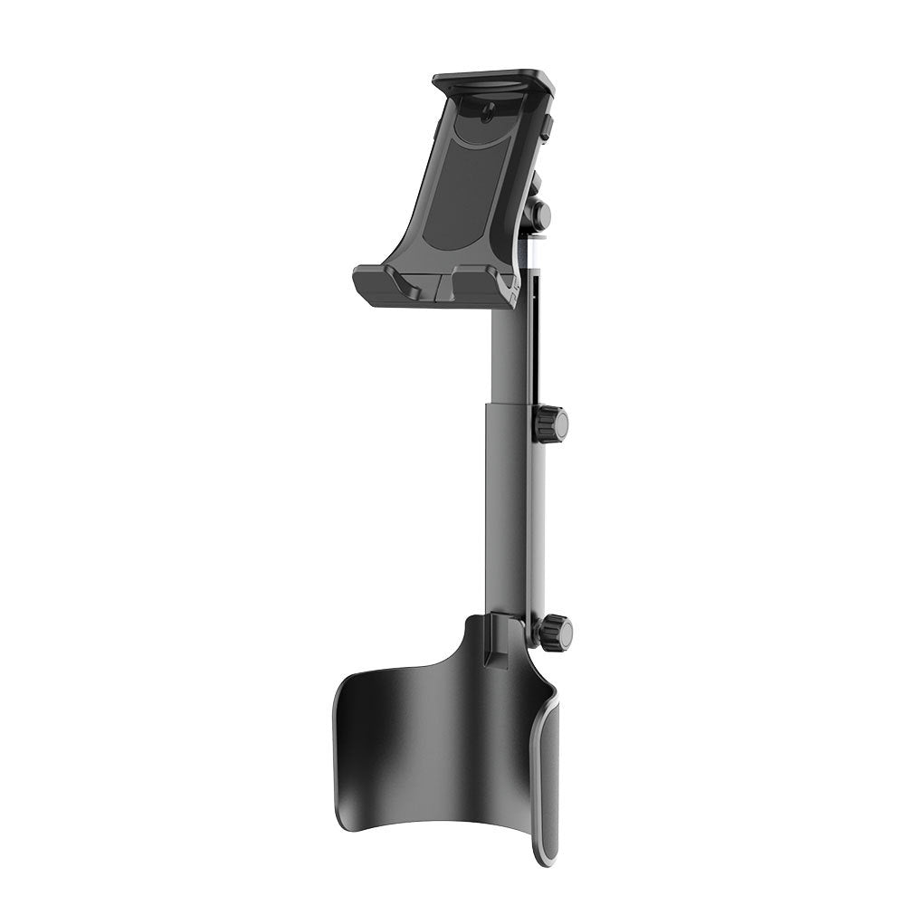Adjustable car headrest tablet and smartphone holder with telescopic support arm and anti slip cradle Stornfield
