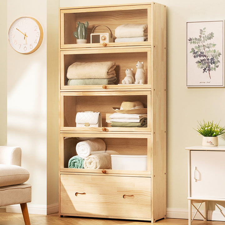 Storage display case with transparent glass doors and five adjustable shelves Stornfield