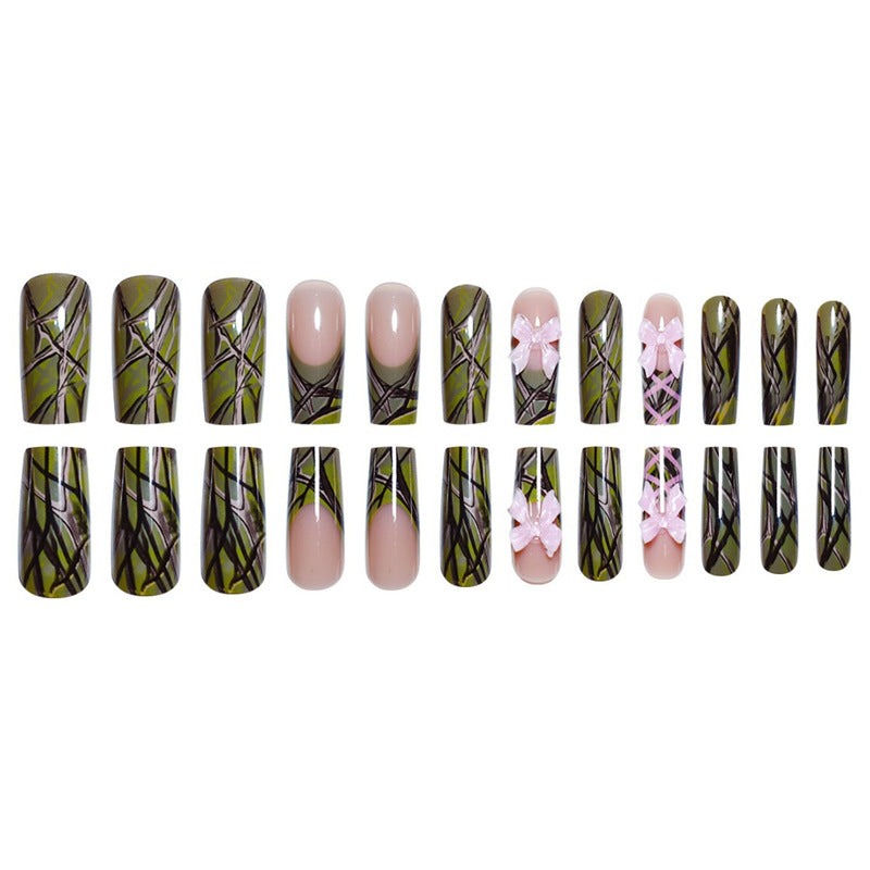 Decorative Long Press-On Nail Art with Bow Accents Stornfield