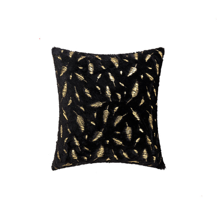 Square Plush Decorative Cushion with Metallic Feather Accent and Removable Cover