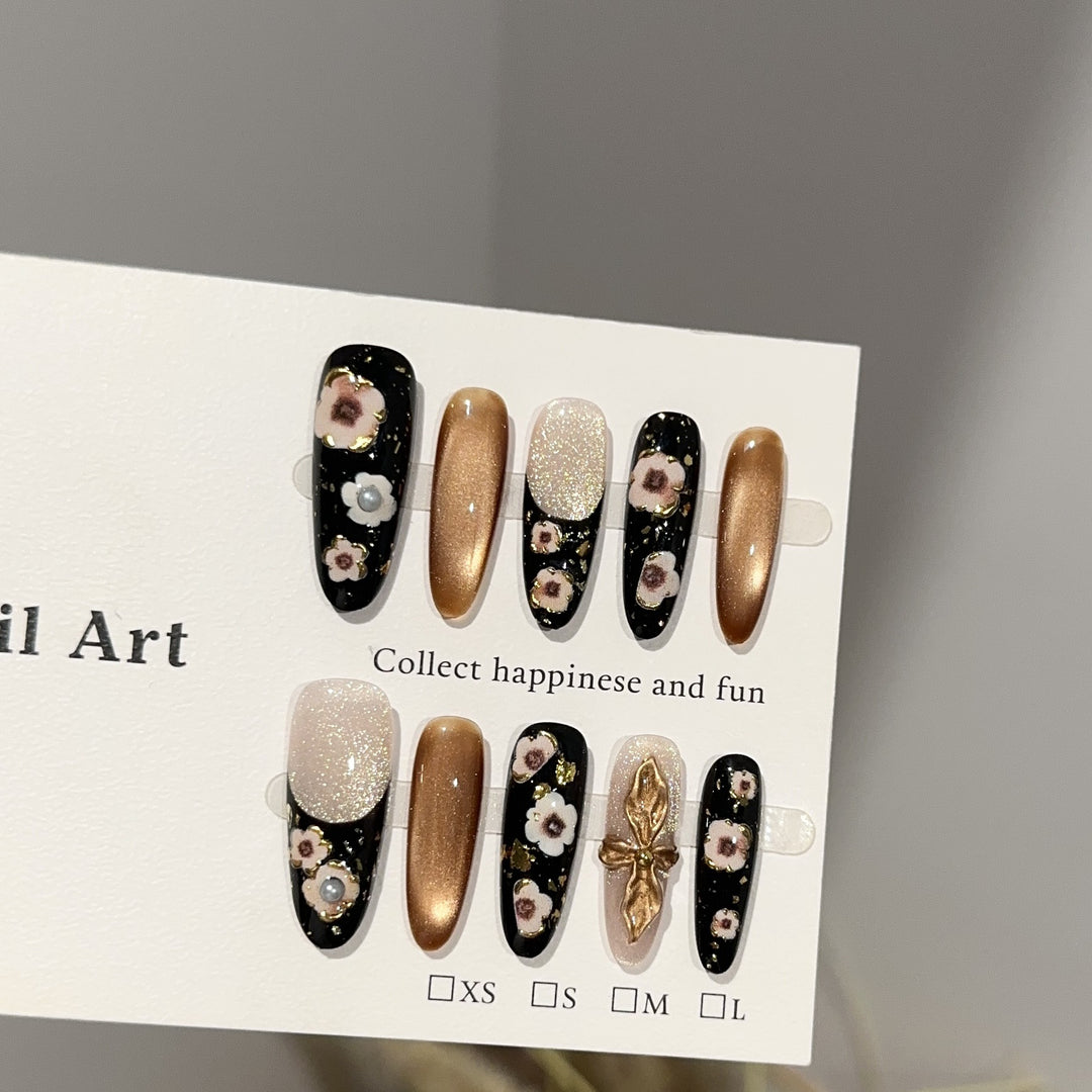 Elegant Floral-Designed Press-On Nail Art Set
