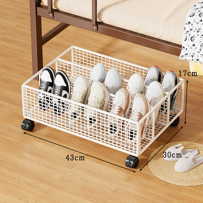 Low-Profile Metal Mesh Under-Bed Shoe Storage Drawer with Removable Dividers