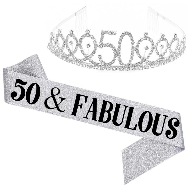 Girl Glittering Birthday Crown and Sash Set Stornfield