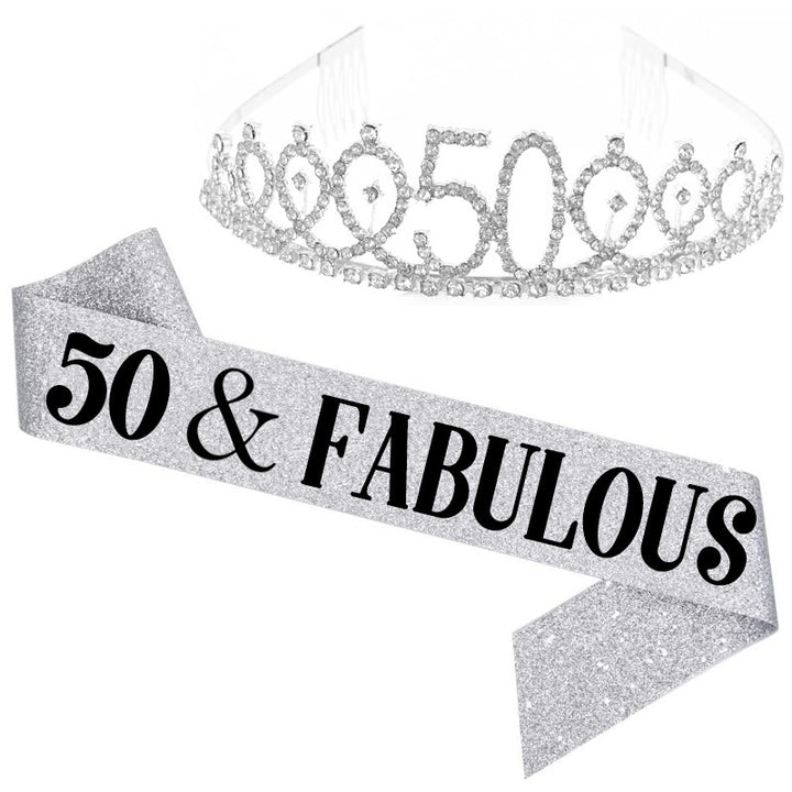 Girl Glittering Birthday Crown and Sash Set Stornfield