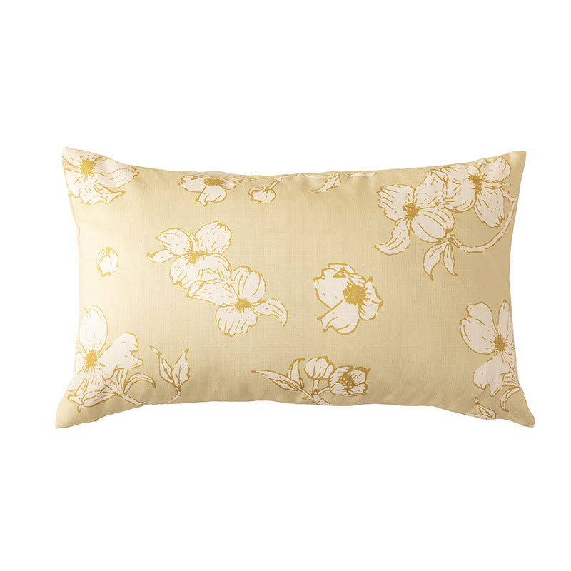 Rectangular decorative cushion with sketchy floral print and fine linen look