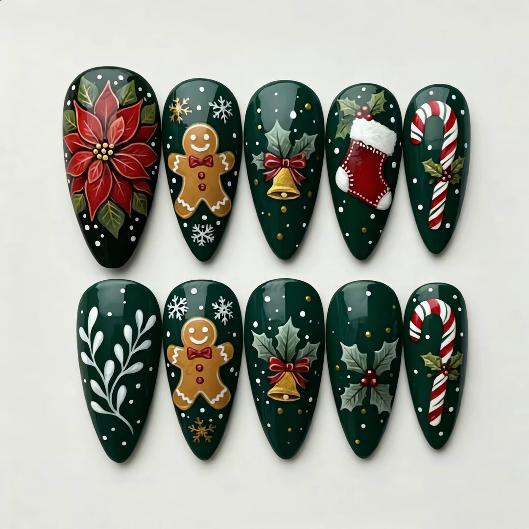 Festive Christmas-Themed Press-On Nail Art Set Stornfield