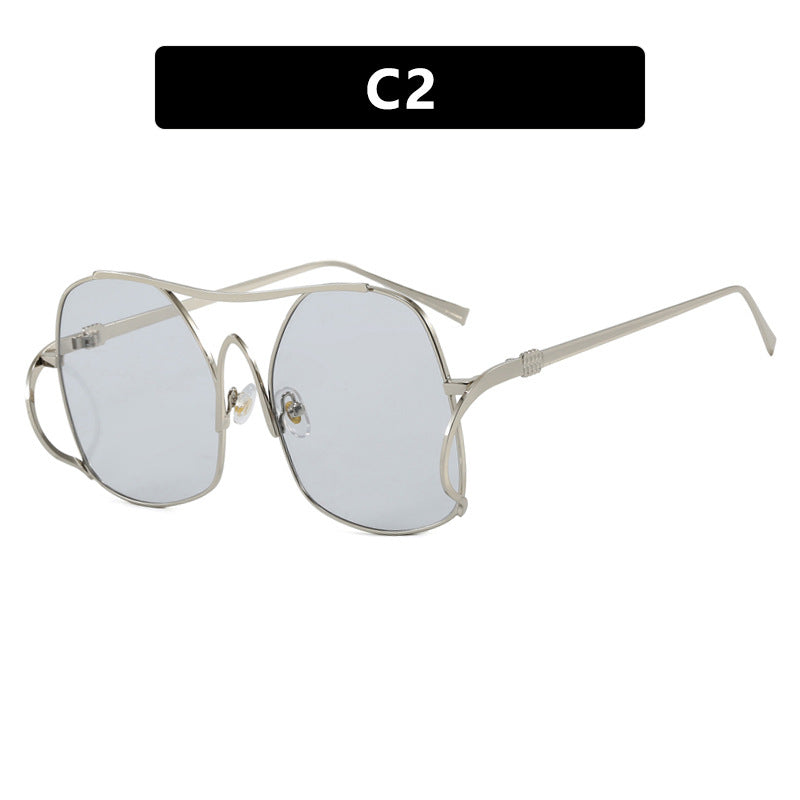 Women's geometric sunglasses with narrow metal frame and brown lenses Stornfield