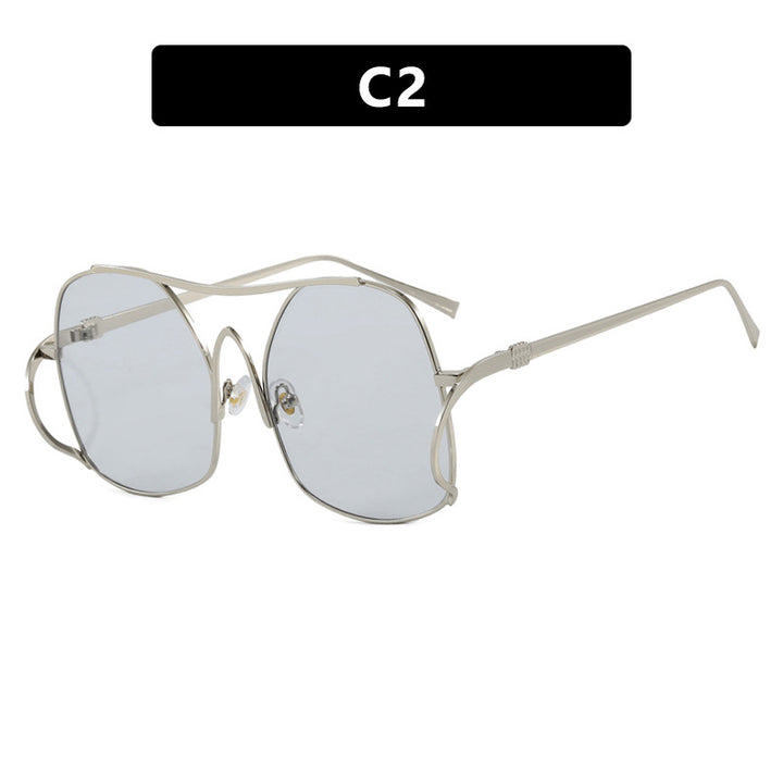 Women's geometric sunglasses with narrow metal frame and brown lenses Stornfield