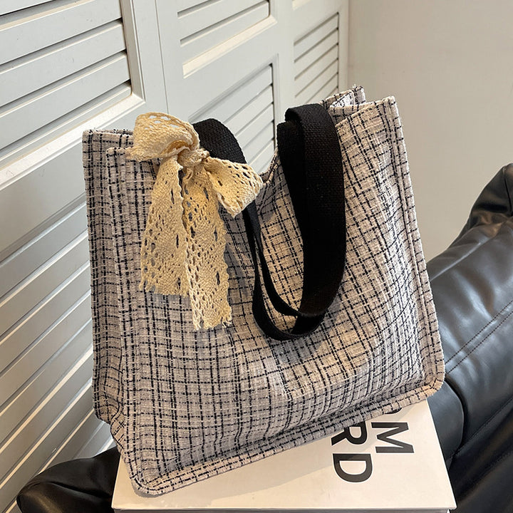 Lace-Detail Structured Tote Bag