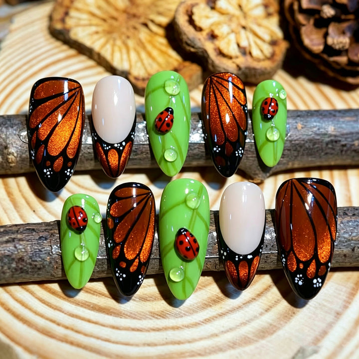 Artistic Ladybug-Themed Press-On Nail Art Set Stornfield