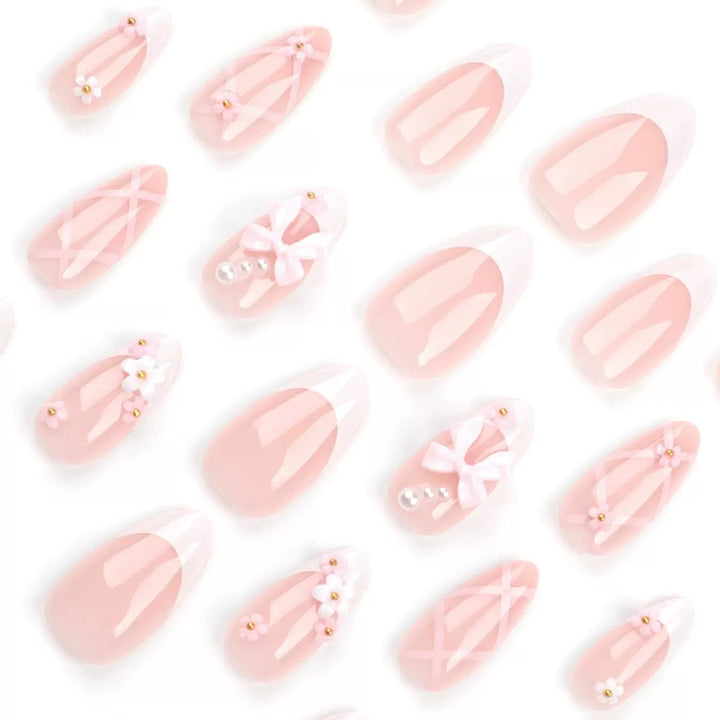 Acrylic Nail Set with Elegant Bows and Floral Accents Stornfield