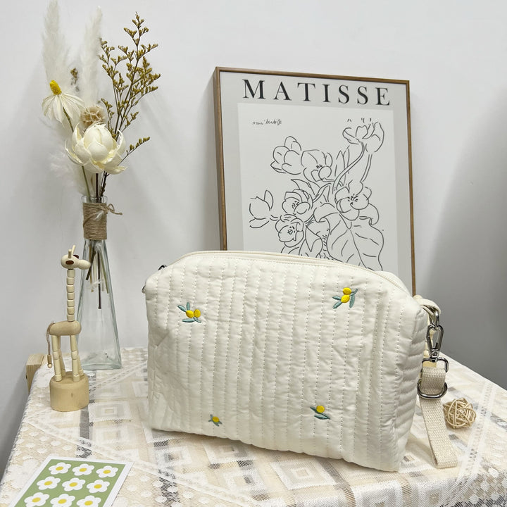 Quilted Padded Nursery Diaper Bag with Teddy Appliqué and Removable Strap
