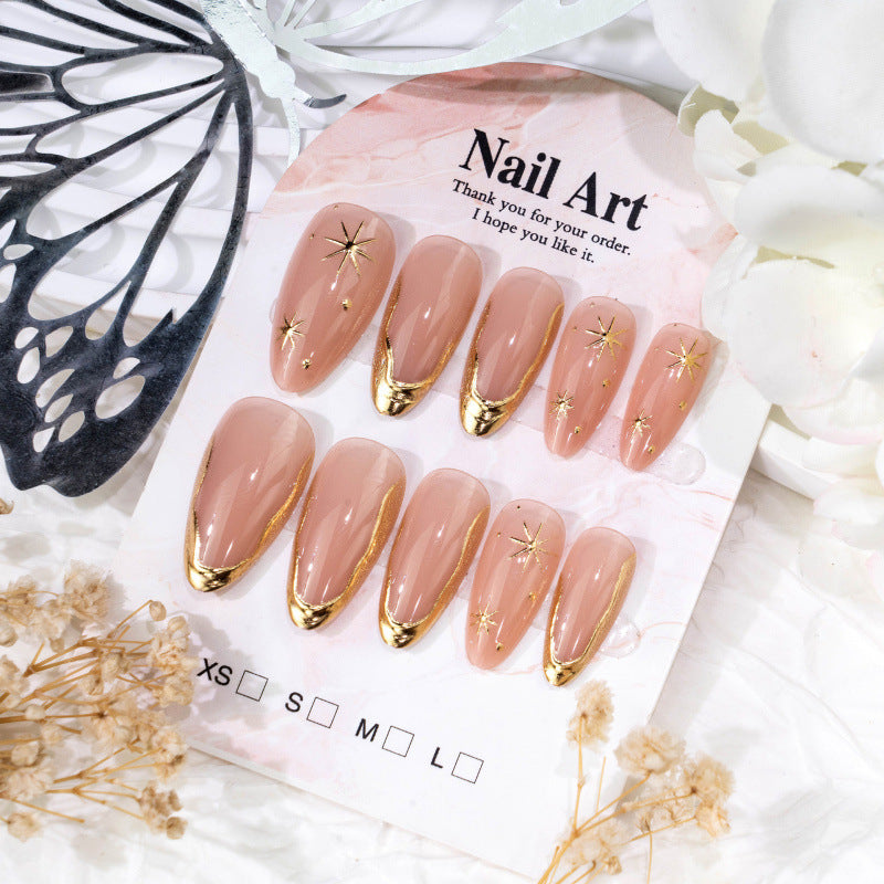 Chic Stiletto Press-On Nail Art Set with Gold Star Accents Stornfield