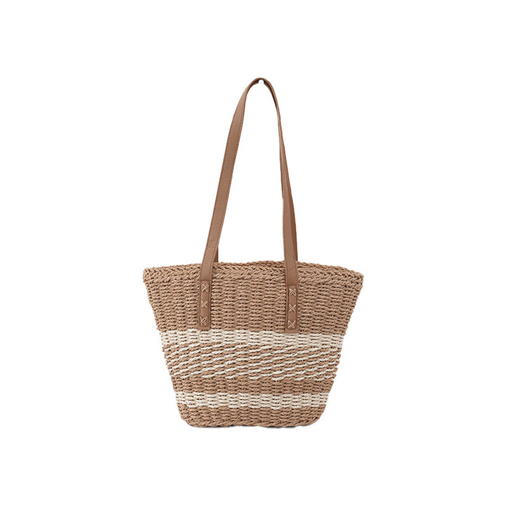 Handwoven beach bag with leather handles Stornfield