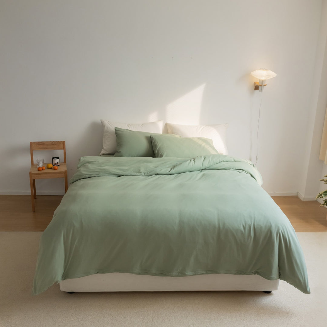 Minimalist Breathable Cotton Percale Duvet Cover Set with Hidden Zip and Pillow Shams