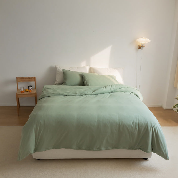 Minimalist Breathable Cotton Percale Duvet Cover Set with Hidden Zip and Pillow Shams