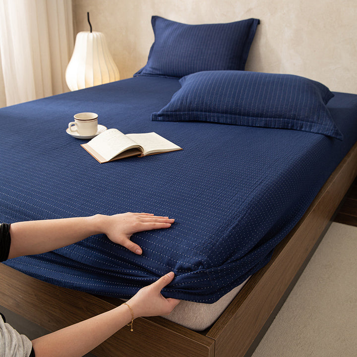 Deep-Pocket Micro Houndstooth Stretch Fitted Mattress Sheet with Strong Elastic