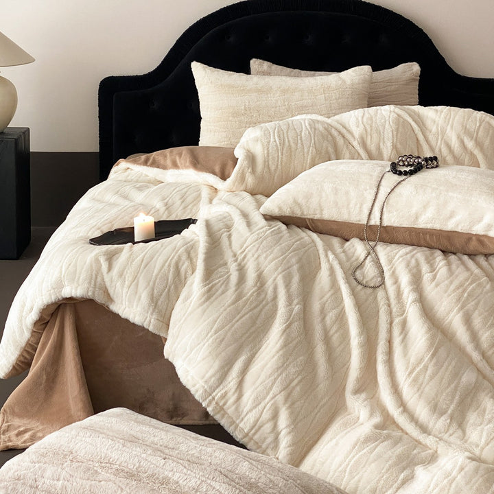 Embossed Floral Jacquard Duvet Cover Set with Ruffled Pillow Shams