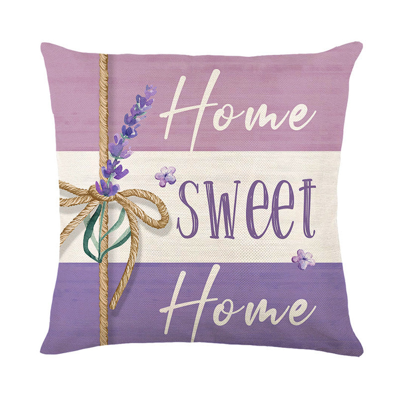 Decorative Floral Linen Throw Pillow Cover with Painted Bouquet Print