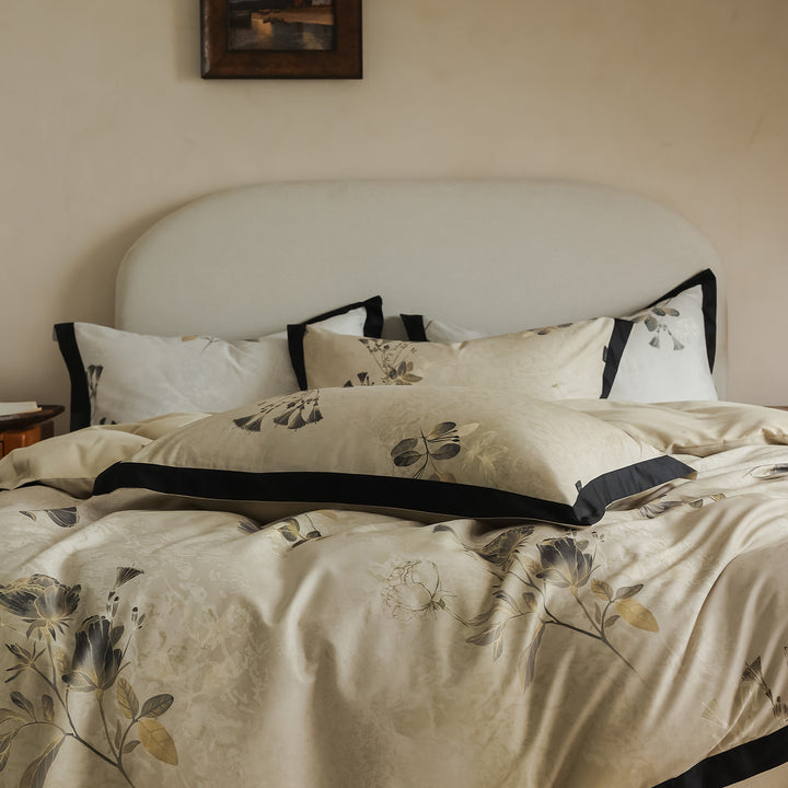 Botanical Satin-Feel Duvet Cover Set with Piped Edge and Envelope Shams