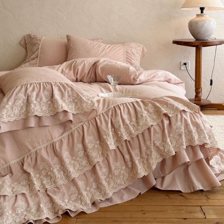 Romantic Ruffled Lace Duvet Cover Set