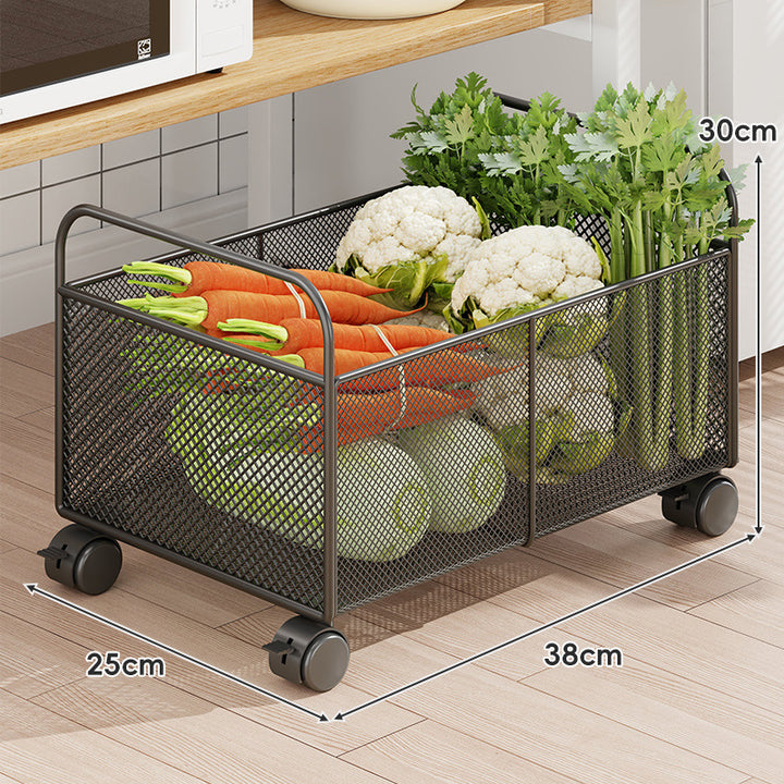 Rolling Mesh Kitchen Storage Cart with Wooden Handles