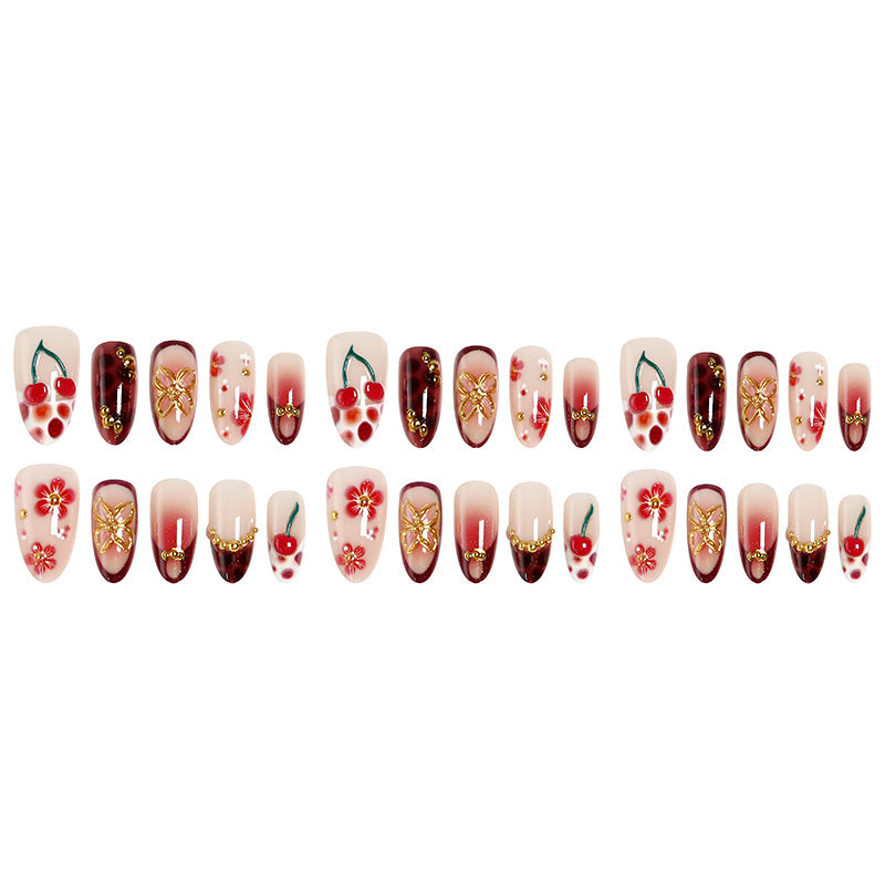 Artful nail tips with cheerful flower and cherry design Stornfield