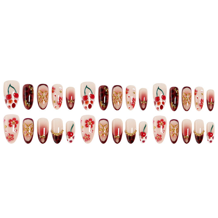 Artful nail tips with cheerful flower and cherry design Stornfield