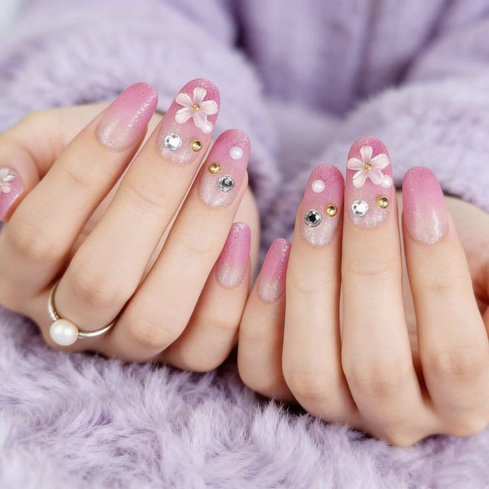 Floral Glitter Press-On Nail Art