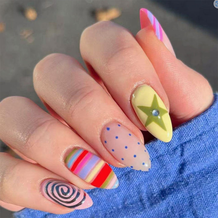 Artistic Multi-Pattern Press-On Nails