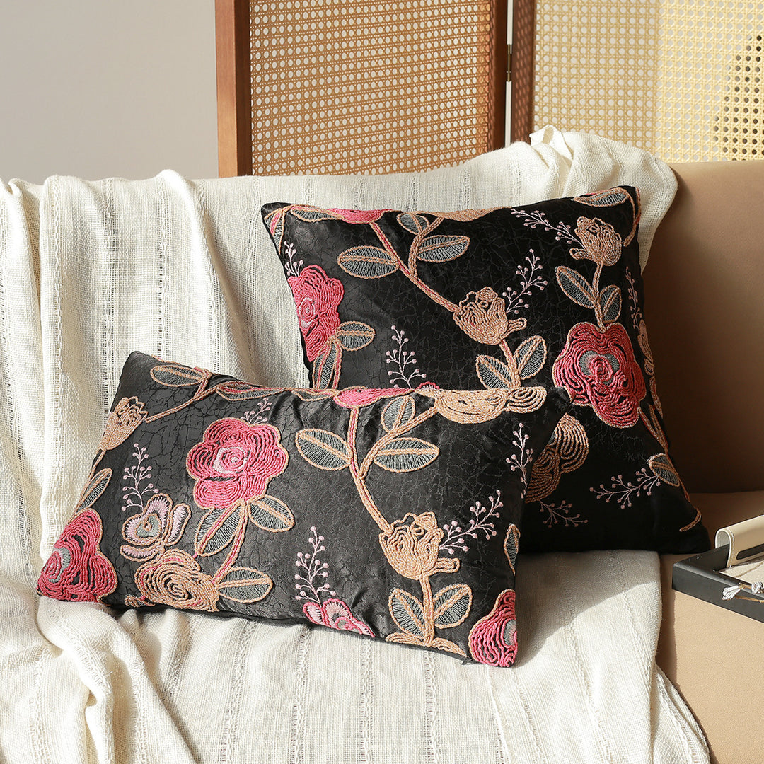 Exquisite decorative pillow with floral embroidery design