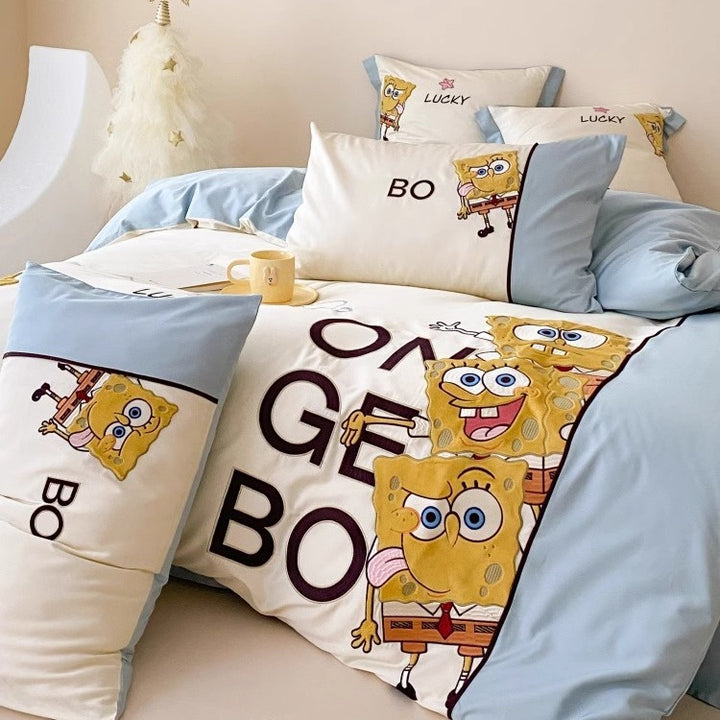 SpongeBob SquarePants-Inspired Cotton Sateen Cartoon Duvet Cover Set with Decorative Shams