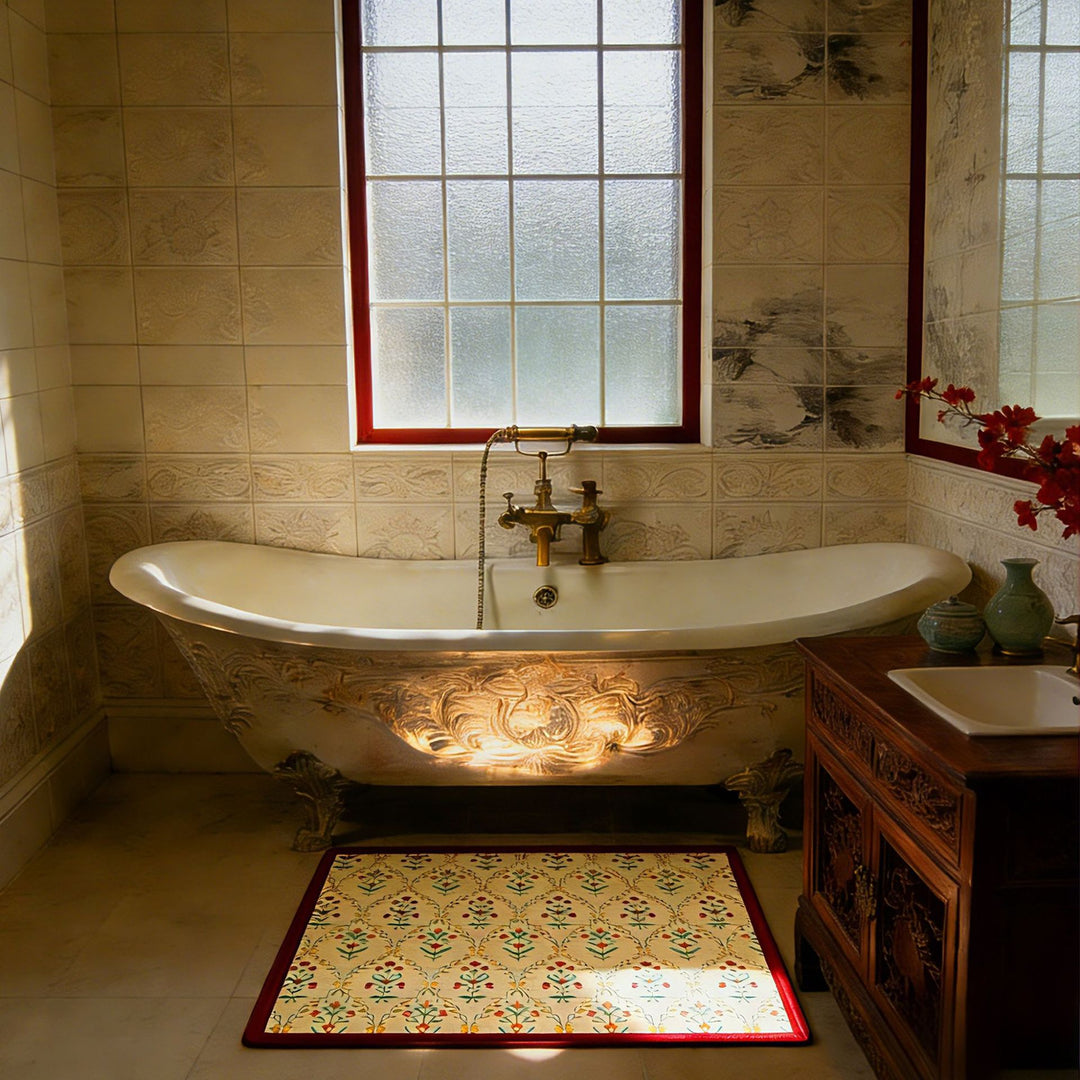 Vintage Floral Pattern Bath Mat Stornfield