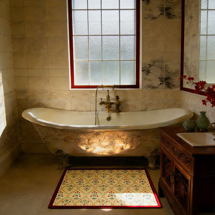 Vintage Floral Pattern Bath Mat Stornfield