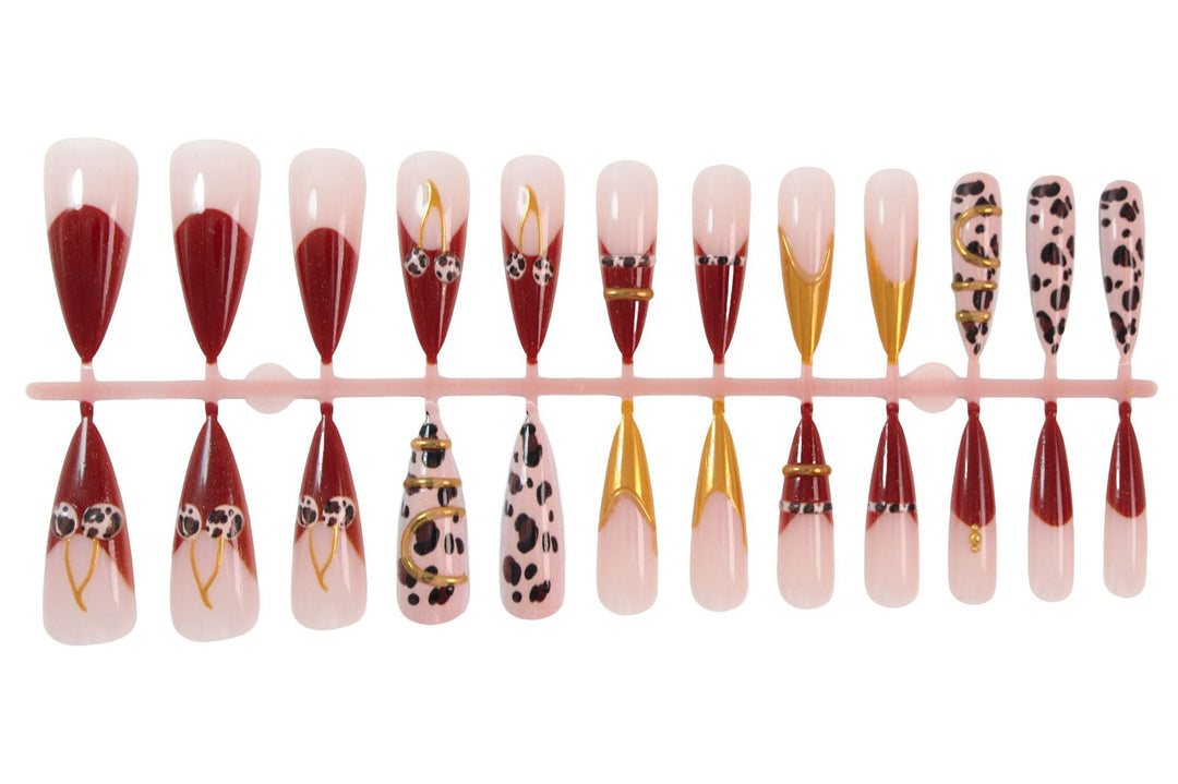 Acrylic nail set with elegant leopard and glitter accents Stornfield