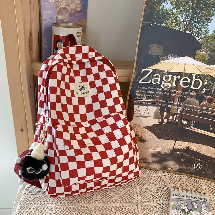 Stylish Checkerboard Pattern Backpack