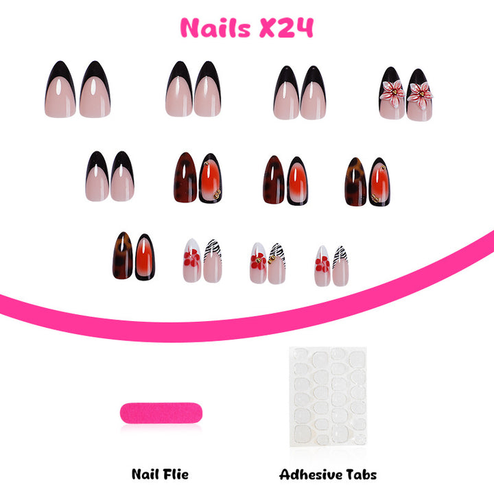 Artificial nail set with floral and creative decorations Stornfield