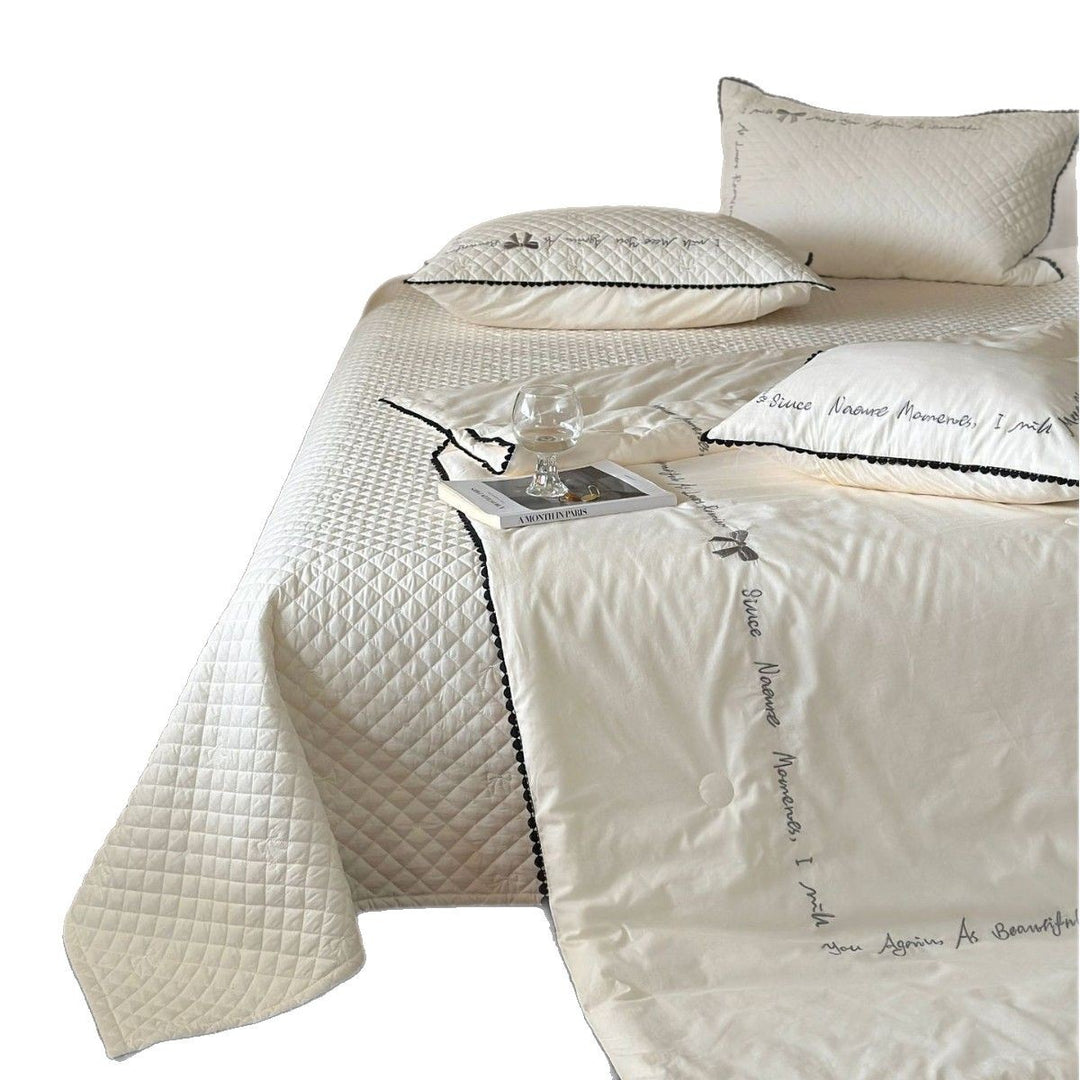 Ruffled Quilted Bedspread Ensemble with Euro Sham, Round Ruffle Accent Pillow & Embroidered Detail