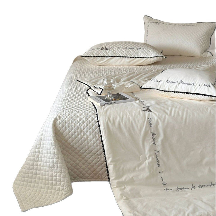 Ruffled Quilted Bedspread Ensemble with Euro Sham, Round Ruffle Accent Pillow & Embroidered Detail
