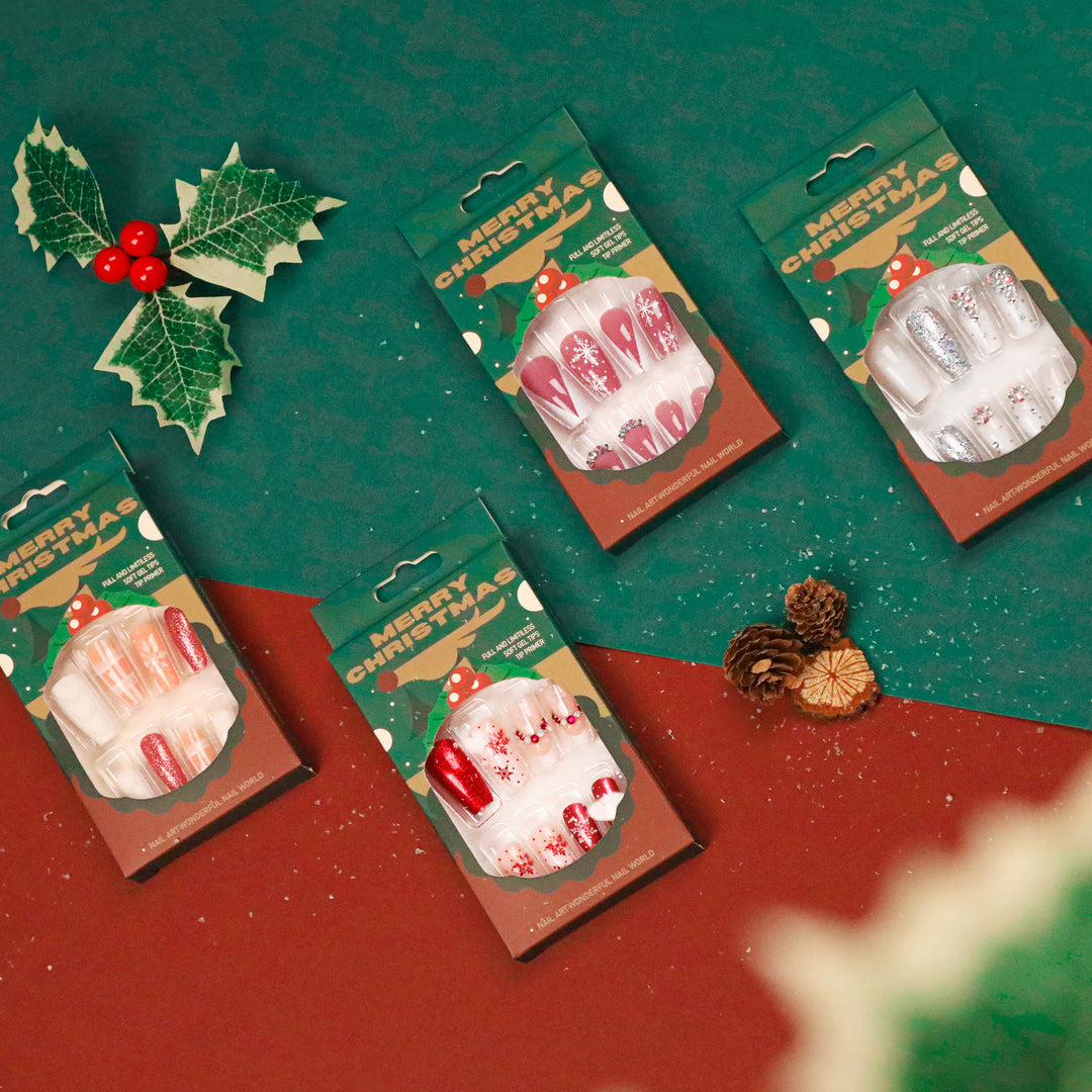 Artful Nail Extensions with Festive Glitter Design Stornfield