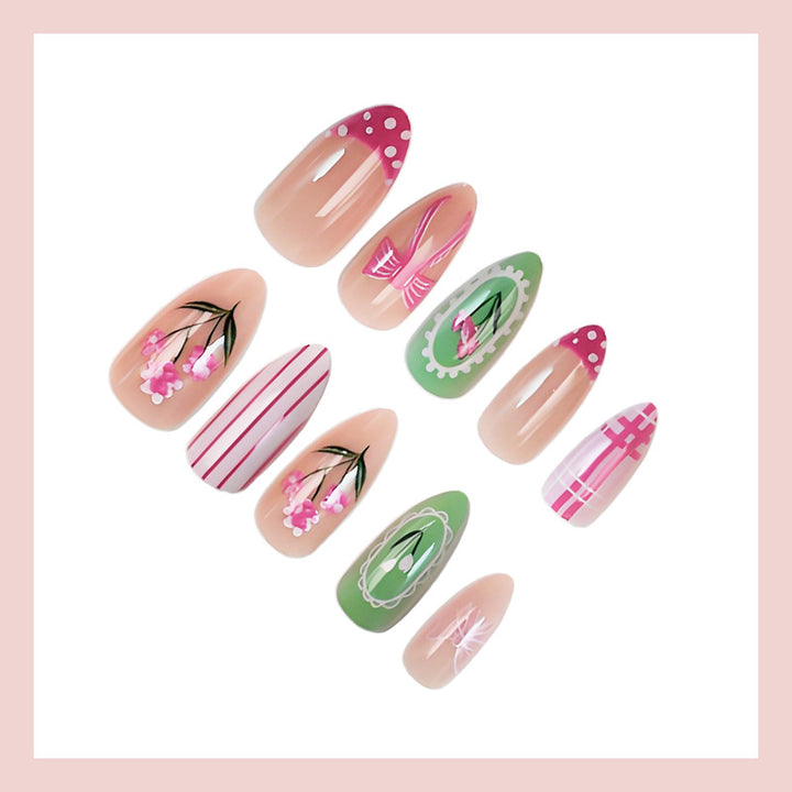 Acrylic nail set with floral and playful designs Stornfield