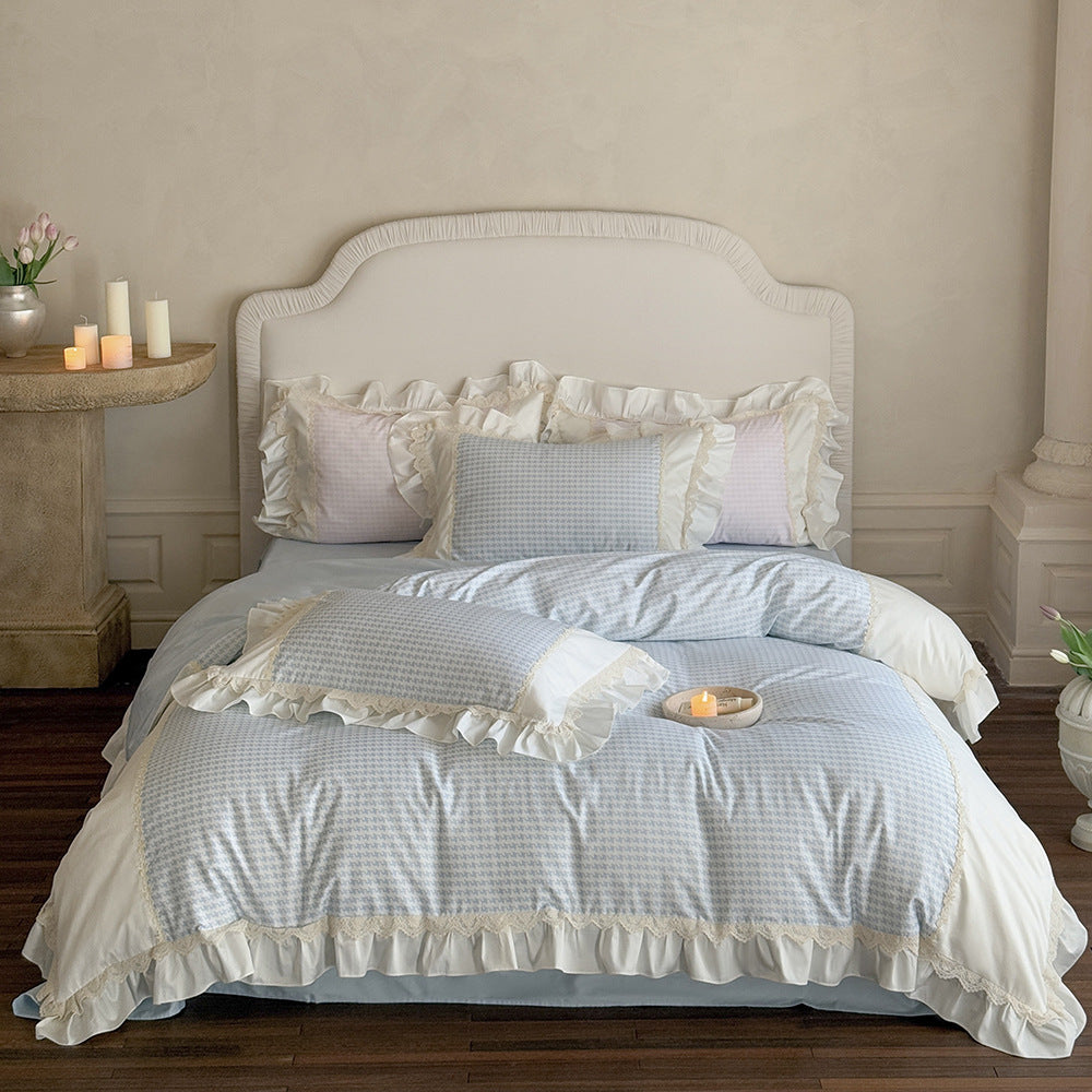 Ruffled Houndstooth Cotton-Sateen Duvet Cover Set